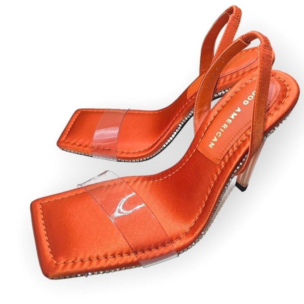 Crystal Crush Lucite Rhinestone Orange Stiletto Sandal by Good American SZ‎ 6.5 - Picture 7 of 8